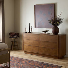 Paden 6 Drawer Dresser in Seasoned Brown Acacia back view - Whats New Furniture Portland OR
