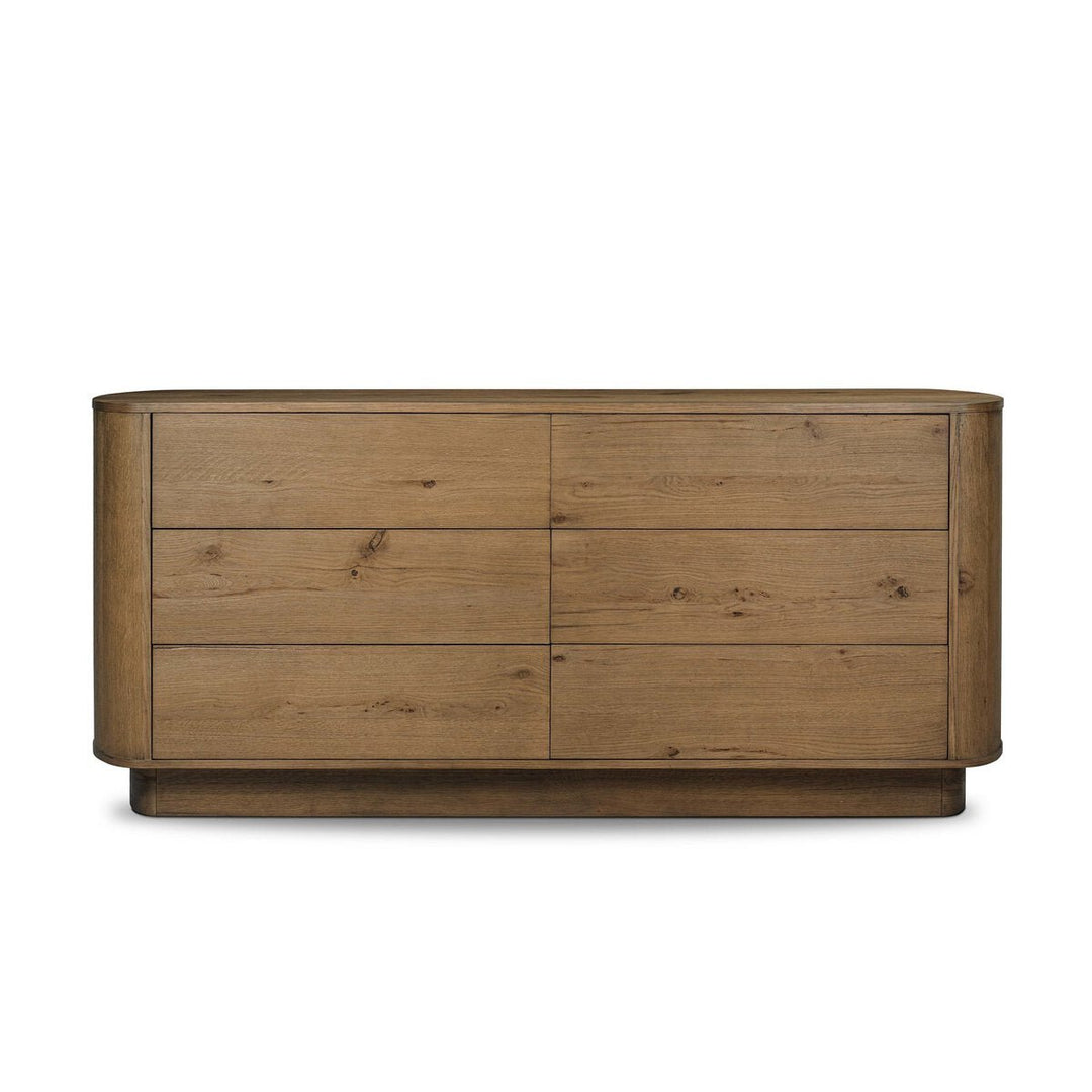 Paden 6 Drawer Dresser in Worn Oak Veneer front studio view - Whats New Furniture Portland OR