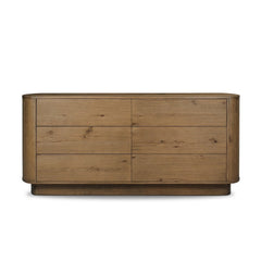 Paden 6 Drawer Dresser in Worn Oak Veneer front studio view - Whats New Furniture Portland OR