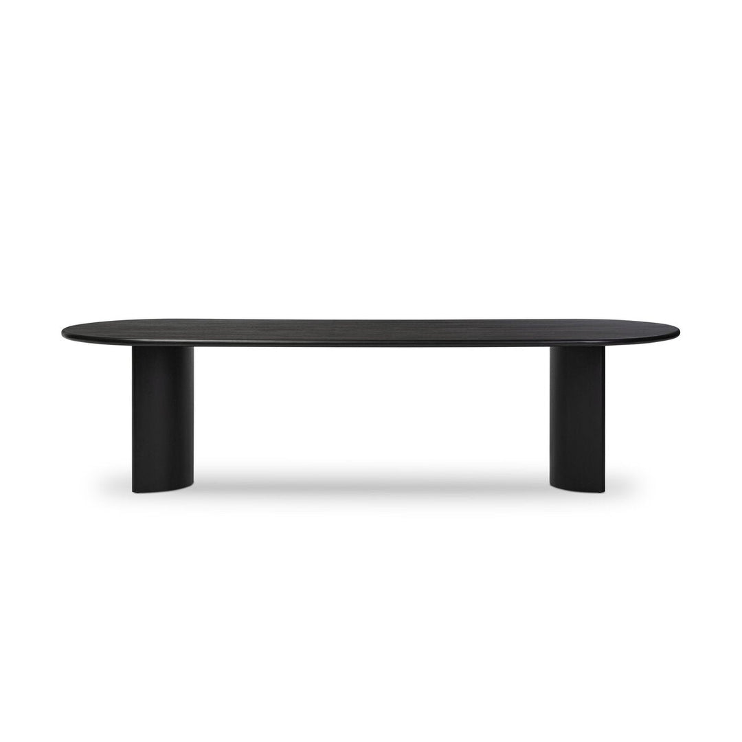 Paden Dining Table in Aged Black Acacia / Aged Black Acacia Solid front studio view - Whats New Furniture Portland OR