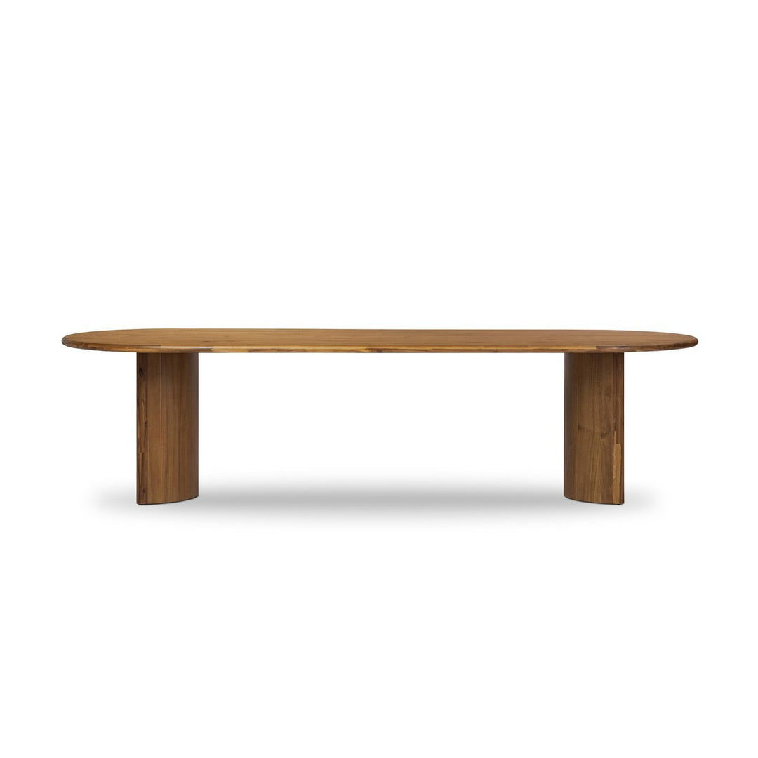 Paden Dining Table in Sandy Acacia / Sandy Acacia Solid front studio view - Whats New Furniture Portland OR