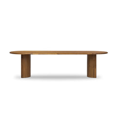 Paden Dining Table in Sandy Acacia / Sandy Acacia Solid front studio view - Whats New Furniture Portland OR
