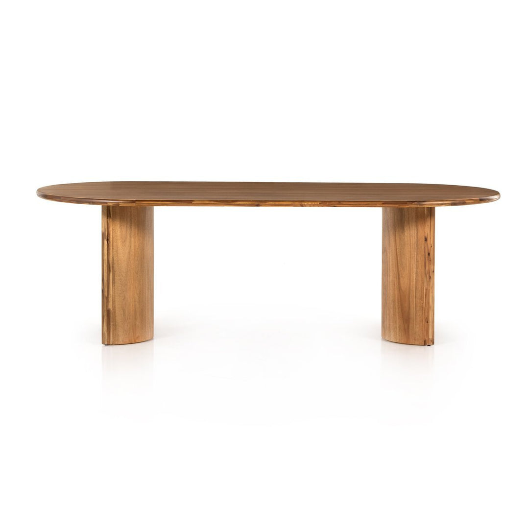 Paden Dining Table in Sandy Acacia front studio view - Whats New Furniture Portland OR