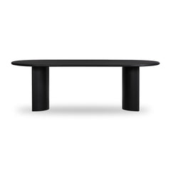 Paden Dining Table in Aged Black Acacia front studio view - Whats New Furniture Portland OR