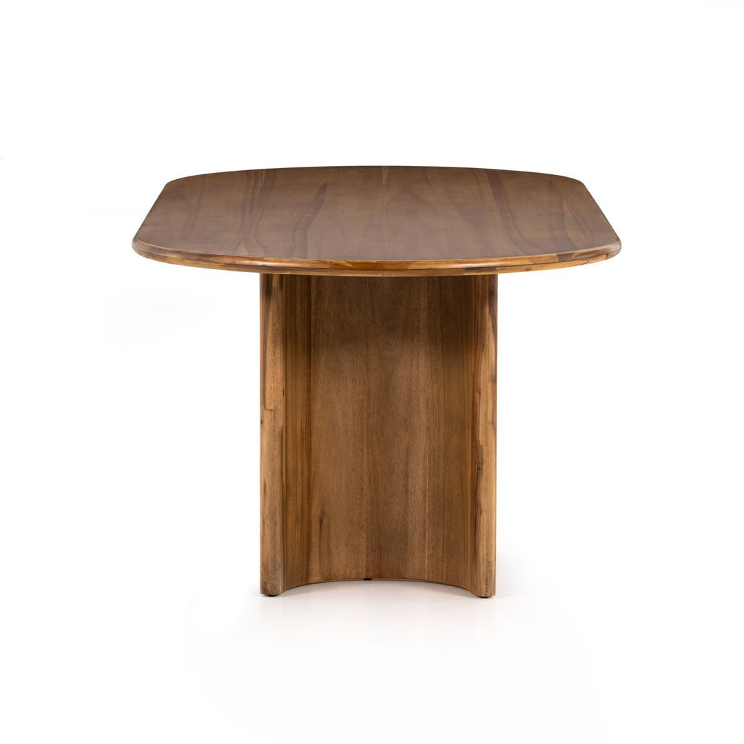 Paden Dining Table in Sandy Acacia side view - Whats New Furniture Portland OR