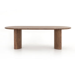 Paden Dining Table in Seasoned Brown Acacia front studio view - Whats New Furniture Portland OR
