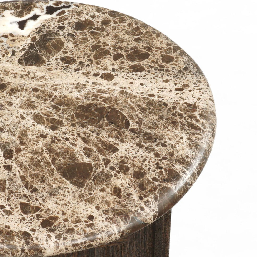 Pavlo End Table in Brown Marble detail view 3 - Whats New Furniture Portland OR