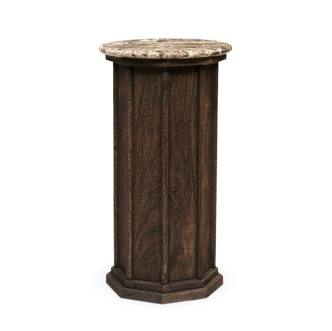 Pavlo End Table in Brown Marble three-quarter view - Whats New Furniture Portland OR