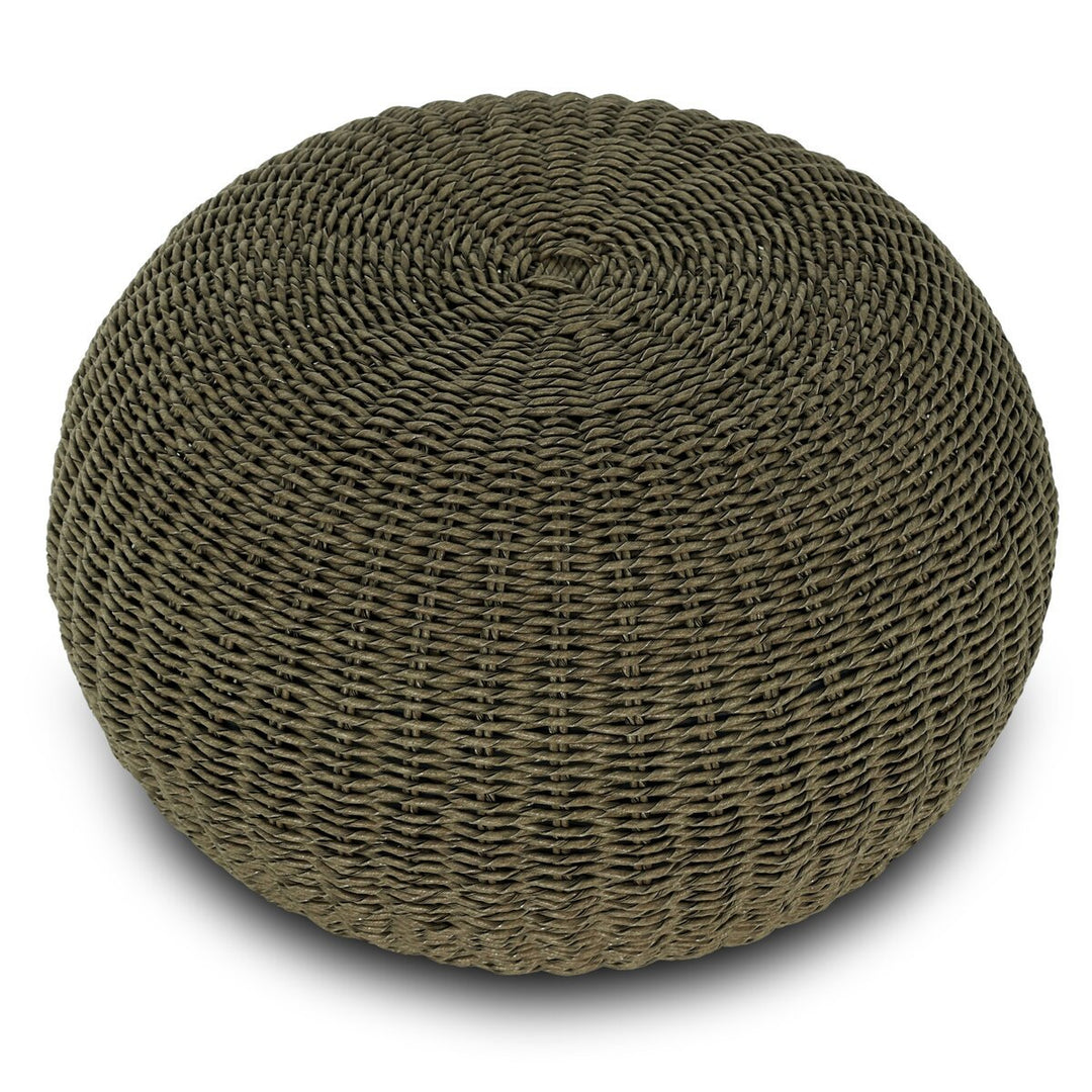 Phoenix Outdoor Accent Stool Faux Olive Hyacinth wicker weave detail view - Whats New Furniture Portland OR
