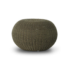Phoenix Outdoor Accent Stool in Faux Olive Hyacinth three-quarter view showing woven wicker top - Whats New Furniture Portland OR
