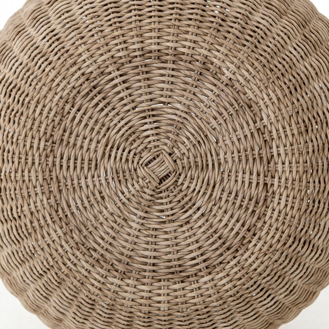 Phoenix Outdoor Accent Stool Vintage White wicker weave detail view - Whats New Furniture Portland OR