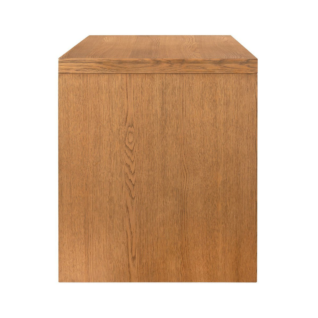 Posada Desk in Amber Oak Veneer side studio view - Whats New Furniture Portland OR