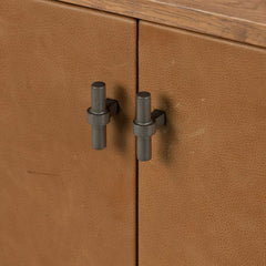 Posada Media Console in Amber Oak Veneer detail view - Whats New Furniture Portland OR