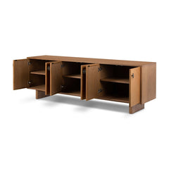 Posada Media Console in Amber Oak Veneer fifth detail view - Whats New Furniture Portland OR