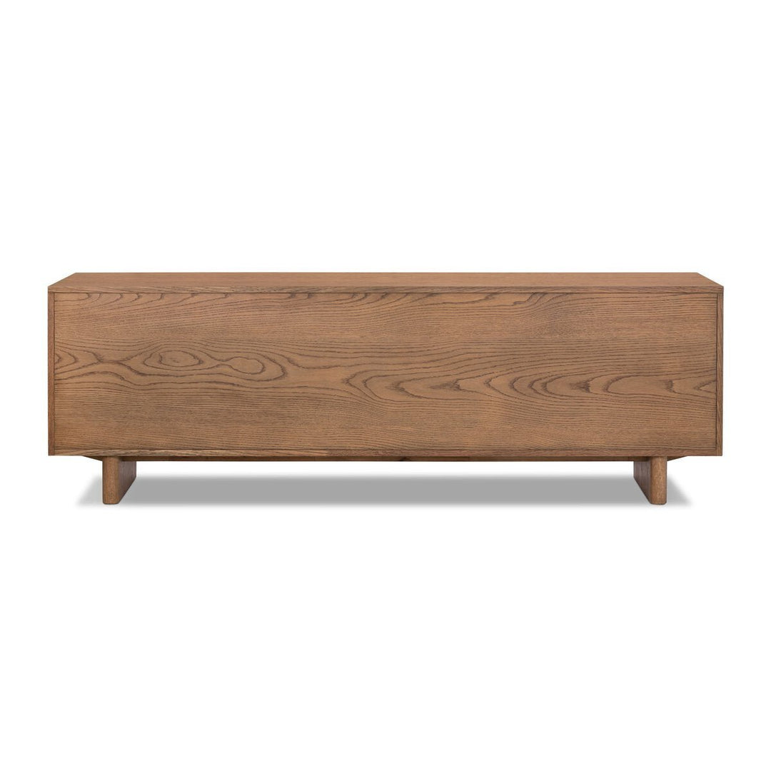 Posada Media Console in Amber Oak Veneer second detail view - Whats New Furniture Portland OR
