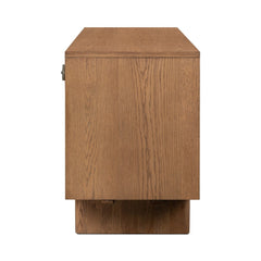 Posada Media Console in Amber Oak Veneer side studio view - Whats New Furniture Portland OR