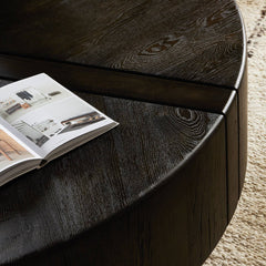 Renan Coffee Table in Dark Espresso Reclaimed French Oak reclaimed grain detail view - Whats New Furniture Portland OR