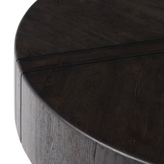 Renan Coffee Table in Dark Espresso Reclaimed French Oak plinth base detail view - Whats New Furniture Portland OR