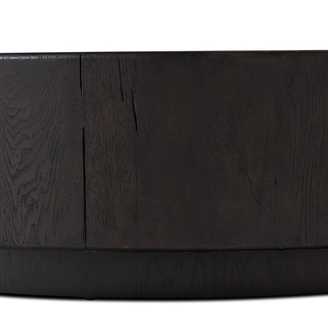 Renan Coffee Table in Dark Espresso Reclaimed French Oak top edge detail view - Whats New Furniture Portland OR