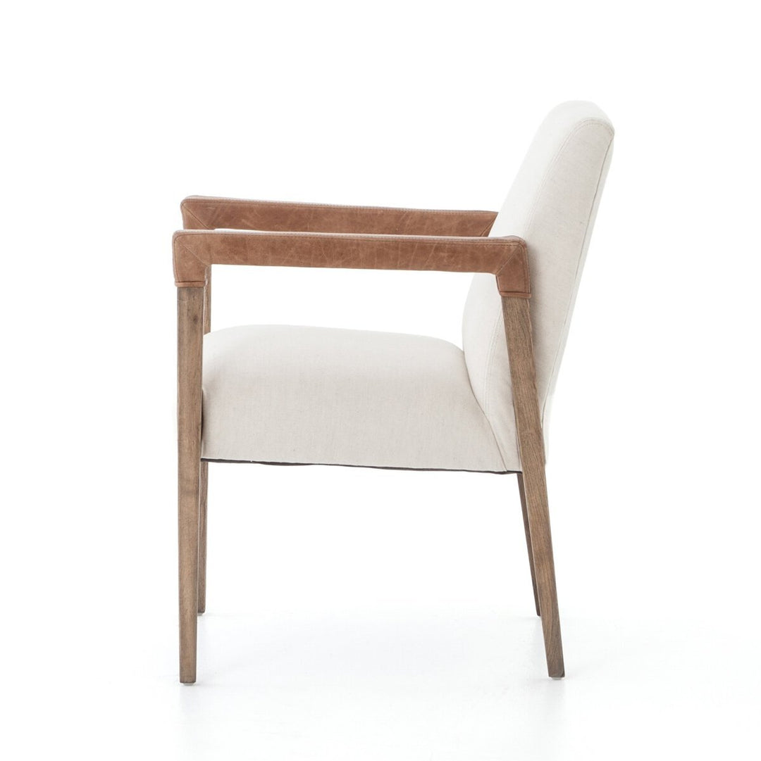 Reuben Dining Chair in Harbor Natural side view - dining arm chair by Four Hands - Whats New Furniture Portland OR