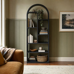 Risa Bookcase in Brushed Ebony Oak styled in Portland St. Johns bungalow living room - Whats New Furniture