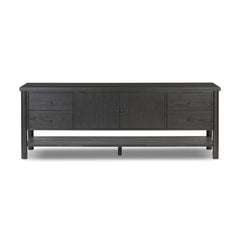 Roark Media Console in Ebony Oak Veneer front studio view - Whats New Furniture Portland OR