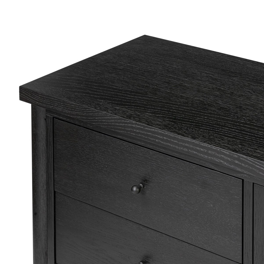 Roark Media Console in Ebony Oak Veneer detail view - Whats New Furniture Portland OR