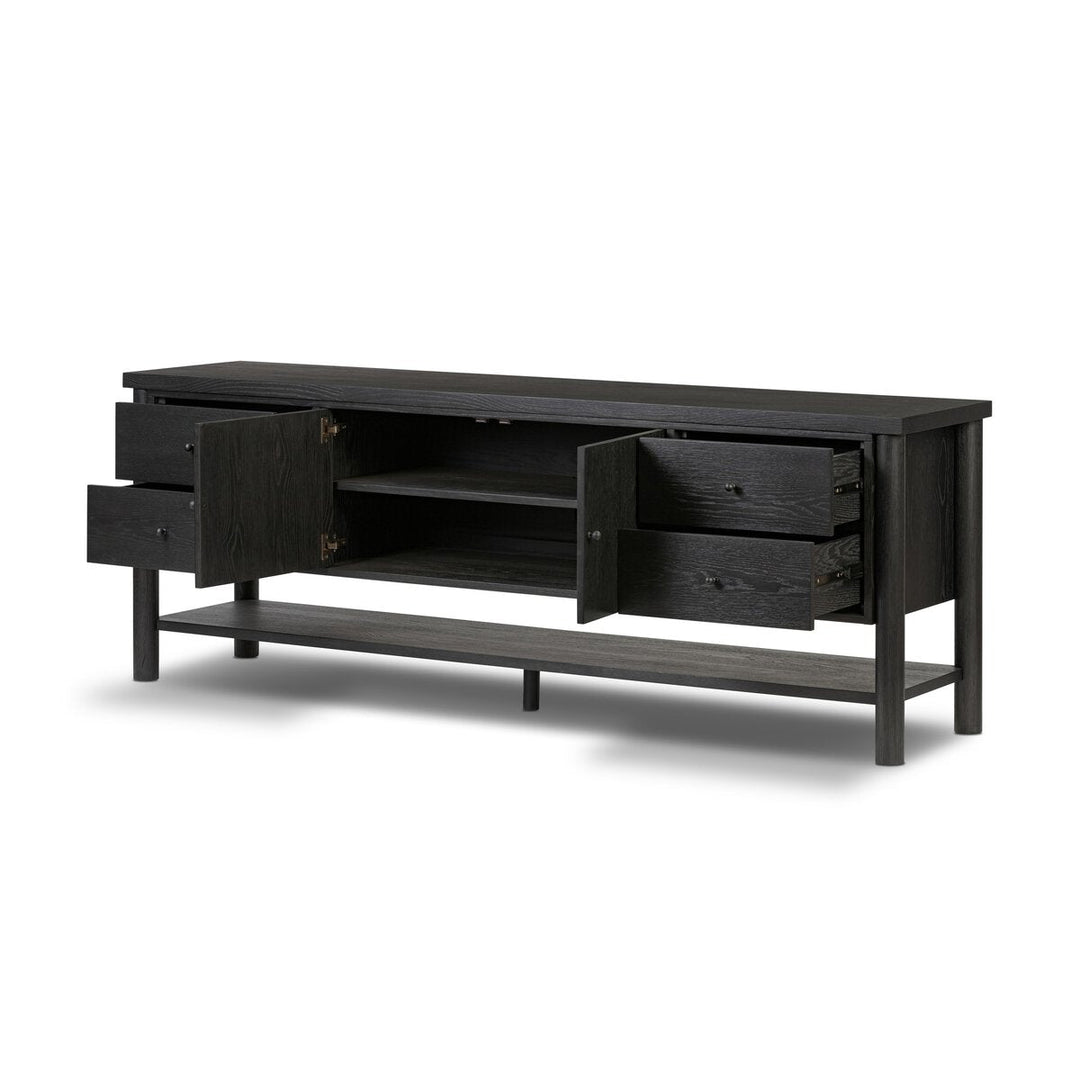 Roark Media Console in Ebony Oak Veneer detail view - Whats New Furniture Portland OR