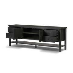 Roark Media Console in Ebony Oak Veneer detail view - Whats New Furniture Portland OR