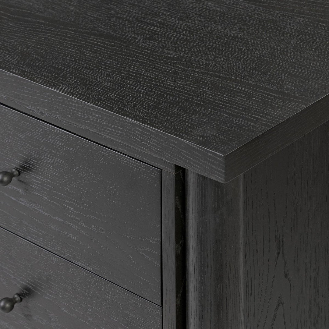 Roark Media Console in Ebony Oak Veneer detail view - Whats New Furniture Portland OR