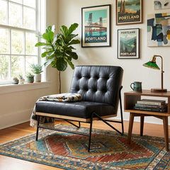 Romy Chair in Harness Black room setting - leather accent chair by Four Hands - Whats New Furniture Portland OR