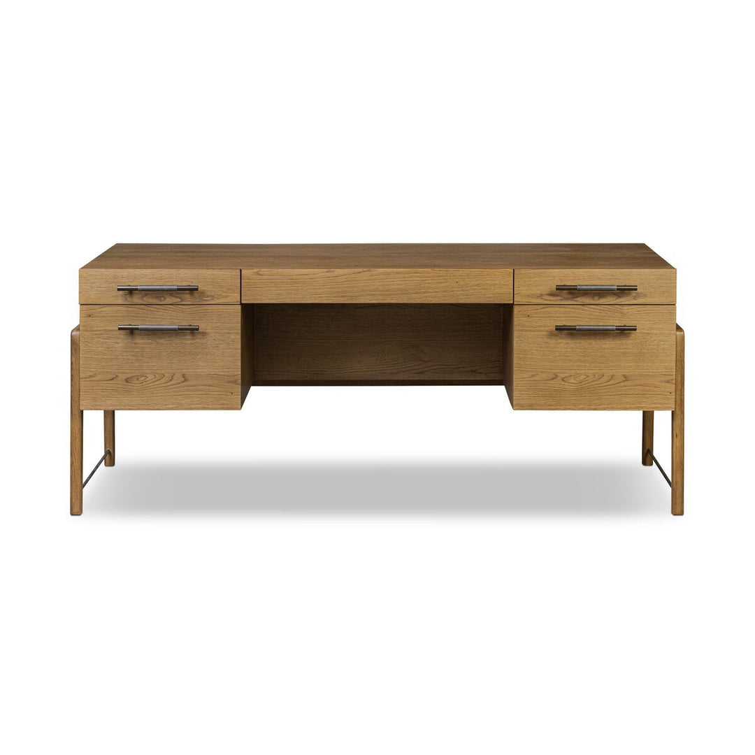 Rosedale Executive Desk in Amber Oak Veneer front studio view - Whats New Furniture Portland OR