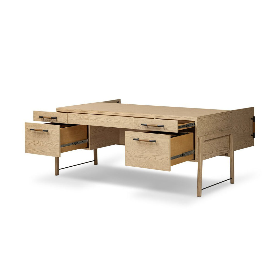 Rosedale Executive Desk in Yucca Oak Veneer detail view - Whats New Furniture Portland OR
