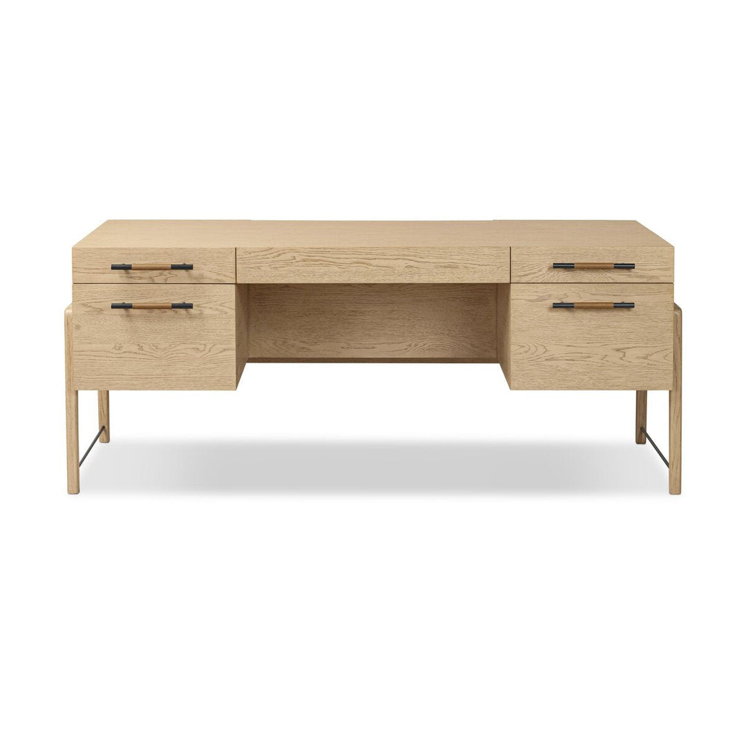 Rosedale Executive Desk in Yucca Oak Veneer front studio view - Whats New Furniture Portland OR