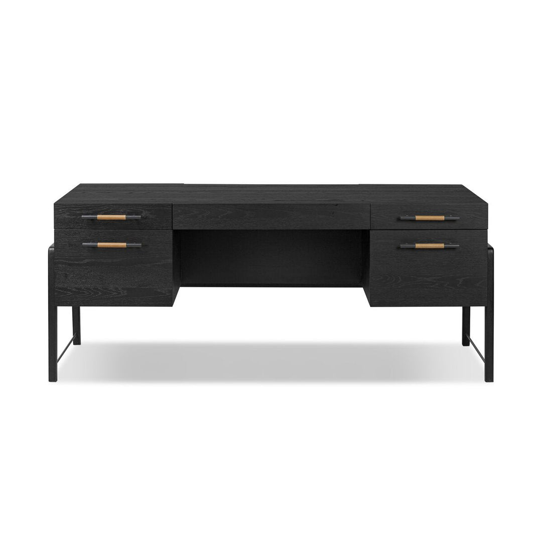 Rosedale Executive Desk in Ebony Oak Veneer front studio view - Whats New Furniture Portland OR