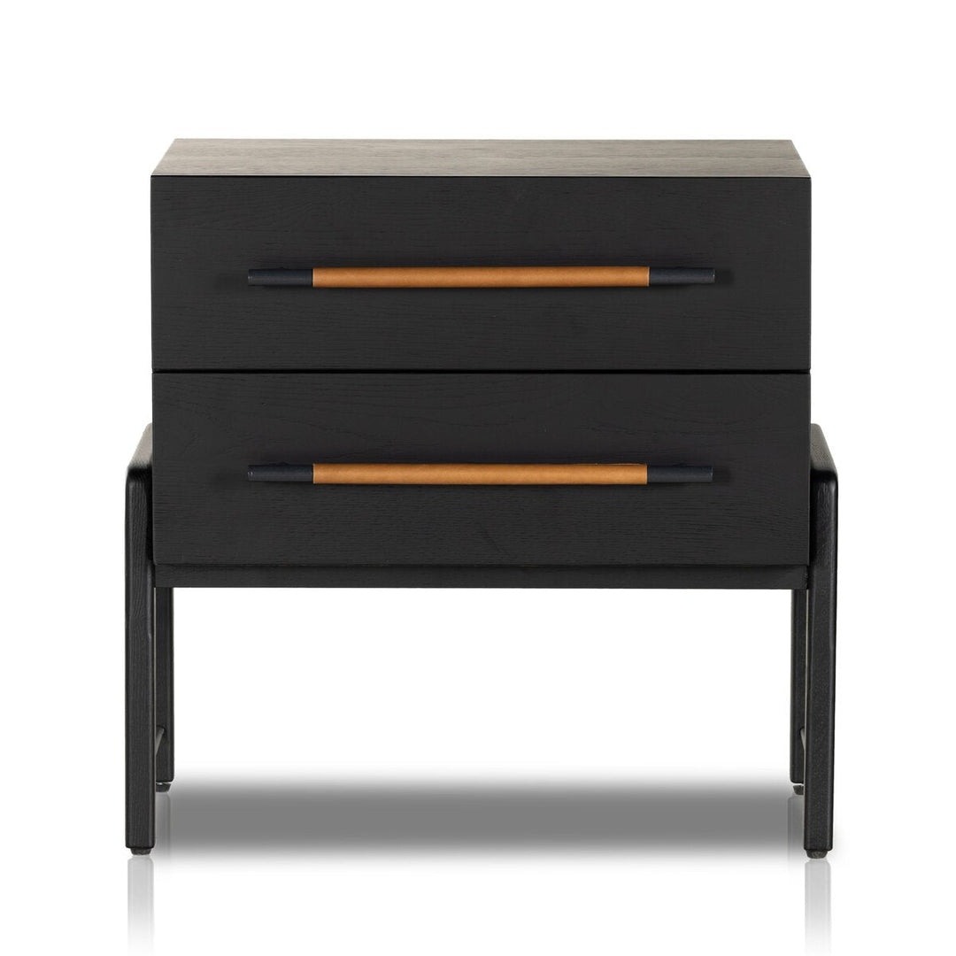 Rosedale Nightstand in Ebony Oak Veneer front studio view - Whats New Furniture Portland OR