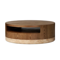 Sager Coffee Table in Amber Ash Veneer three-quarter studio view - Whats New Furniture Portland OR