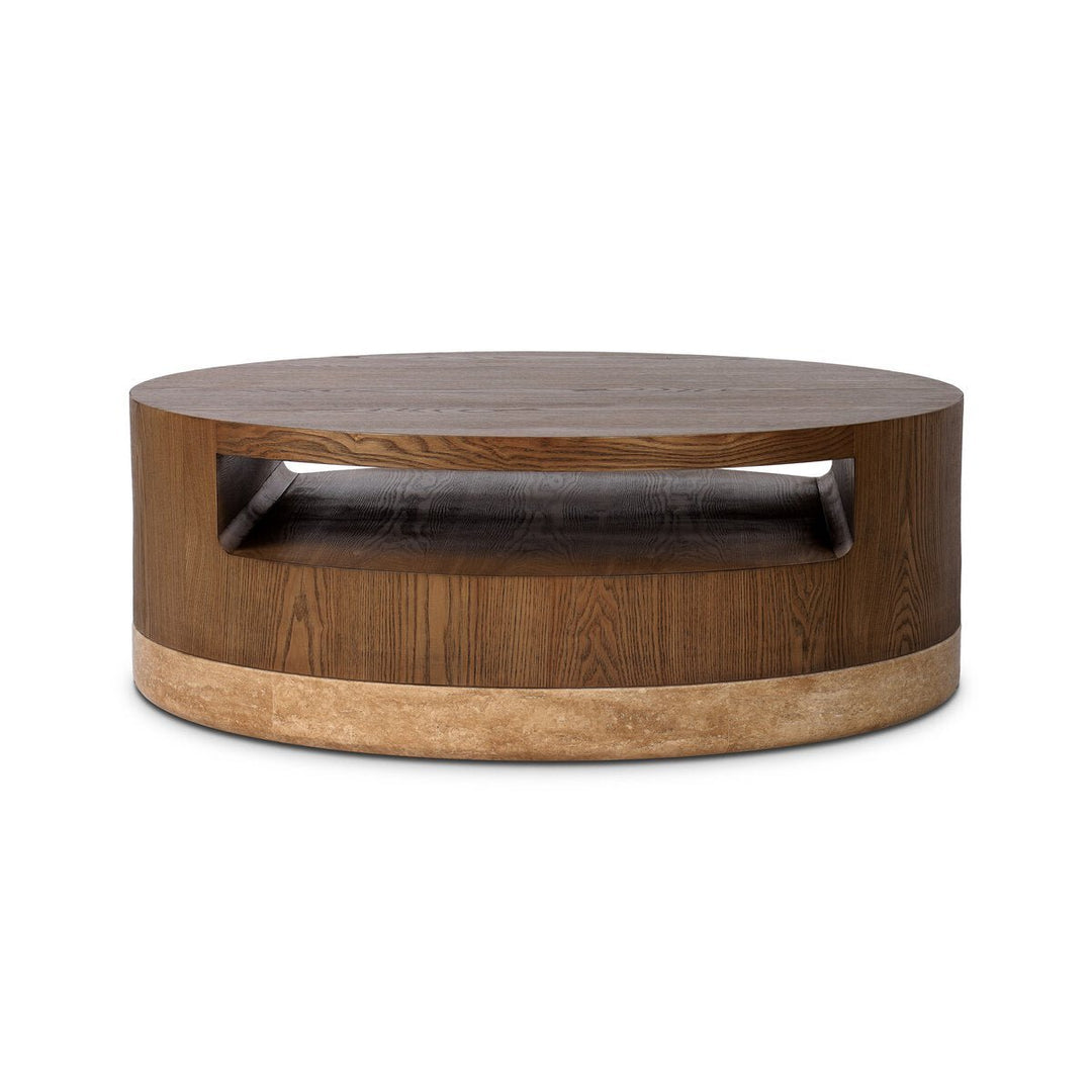 Sager Coffee Table in Amber Ash Veneer front studio view - Whats New Furniture Portland OR