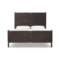 Salado Bed in Heirloom Cigar / Rubbed Black Oak Veneer / Rubbed Black Oak / Queen front studio view - Whats New Furniture Portland OR