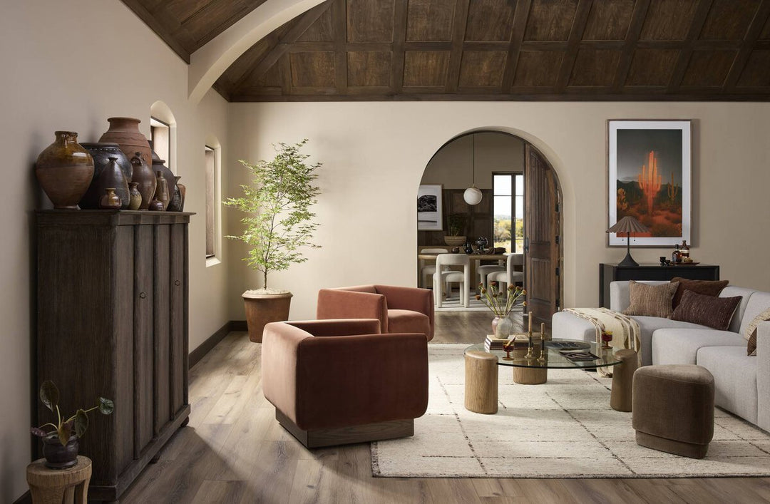 Samir Swivel Chair in Surrey Auburn back view - Whats New Furniture Portland OR