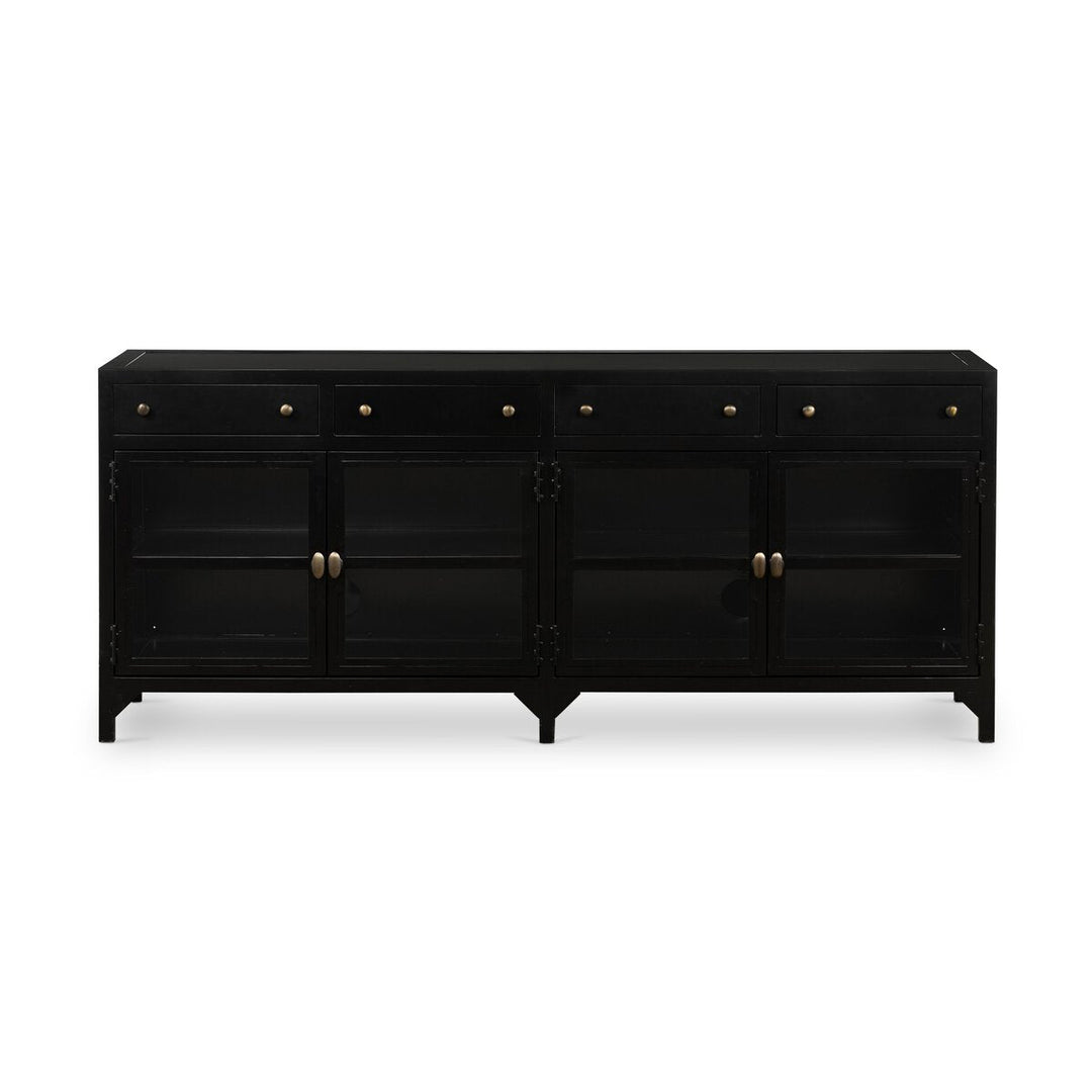 Shadow Box Media Console in Black front studio view - Whats New Furniture Portland OR