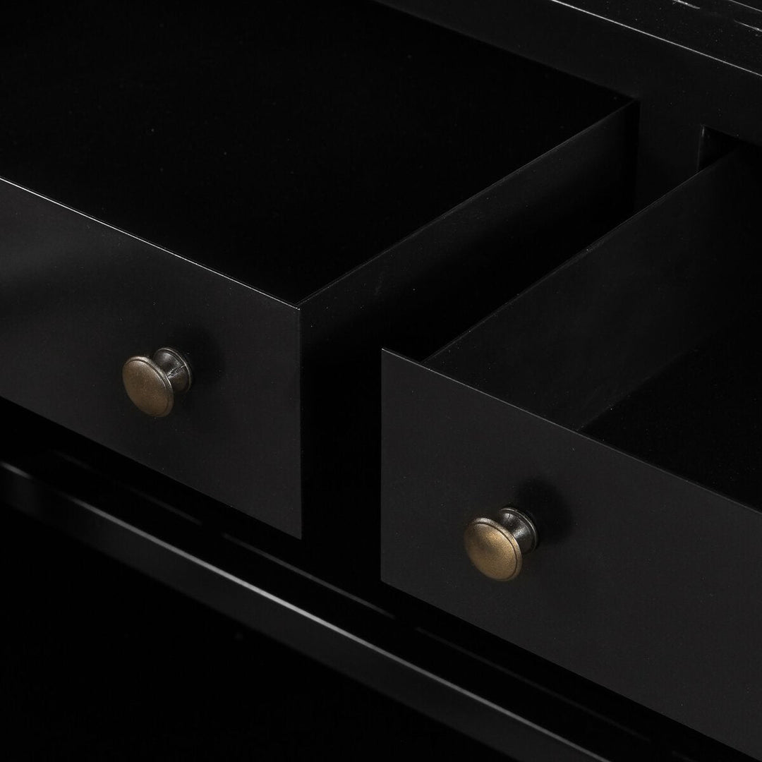 Shadow Box Media Console in Black detail view - Whats New Furniture Portland OR