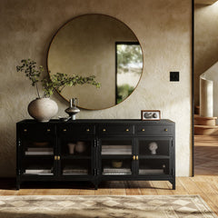 Shadow Box Media Console in Black back studio view - Whats New Furniture Portland OR