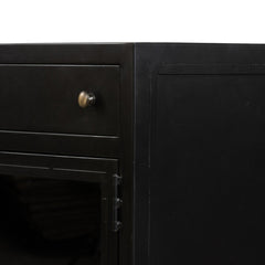 Shadow Box Media Console in Black detail view - Whats New Furniture Portland OR