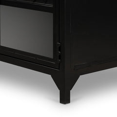 Shadow Box Media Console in Black detail view - Whats New Furniture Portland OR