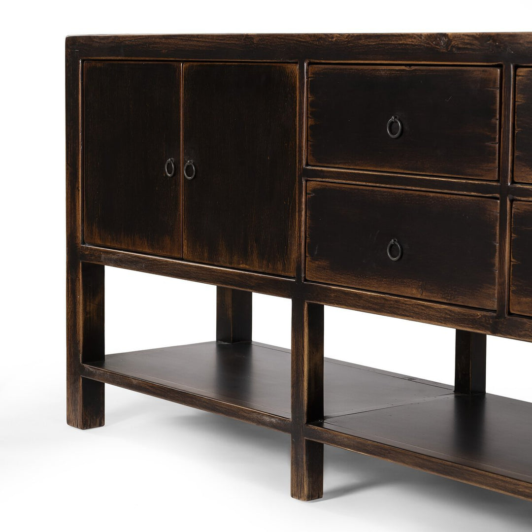 Shizuko Distressed Walnut Sideboard in Distressed Walnut door detail - walnut sideboard by Four Hands - Whats New Furniture Portland OR