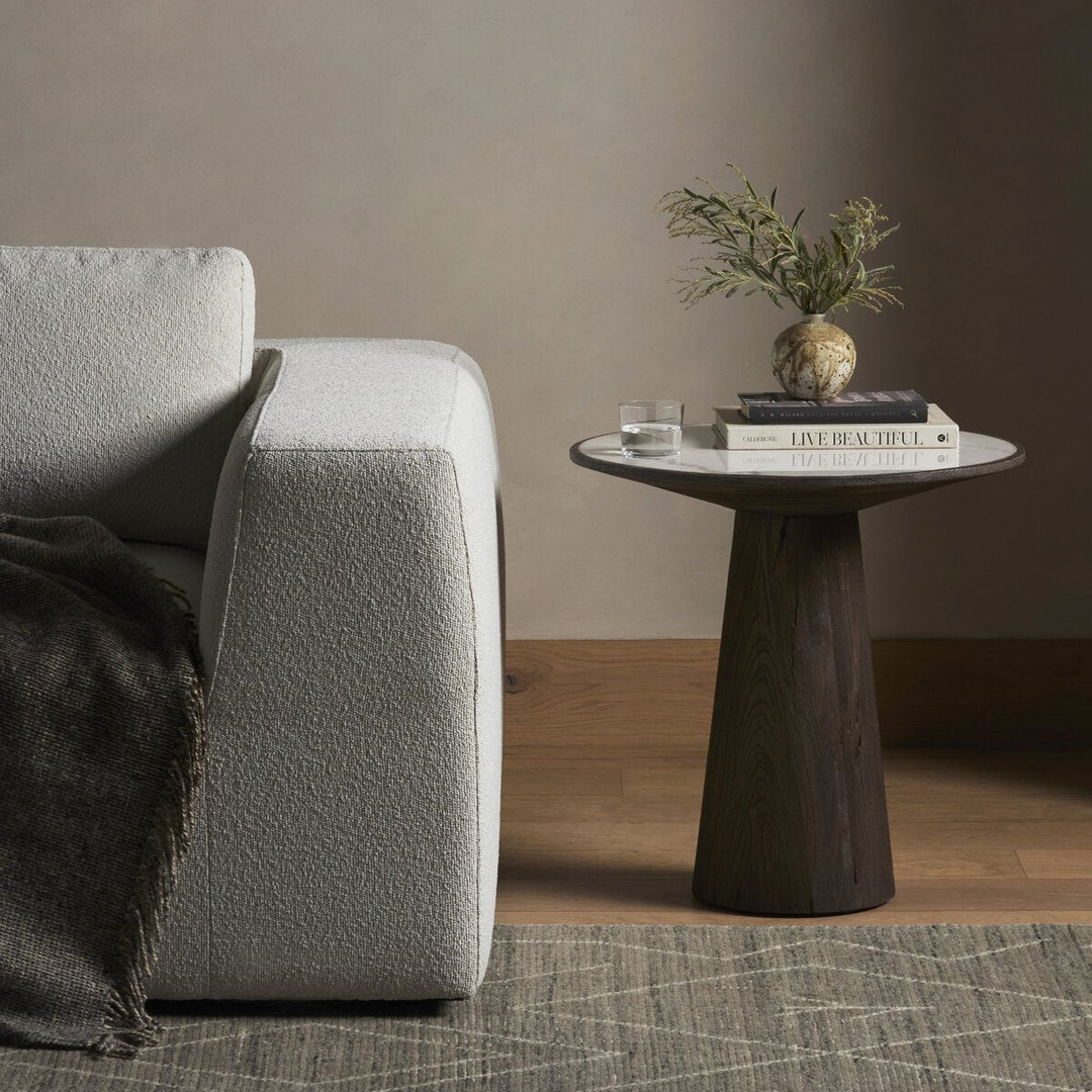 Skye End Table in White Marble back view - Whats New Furniture Portland OR