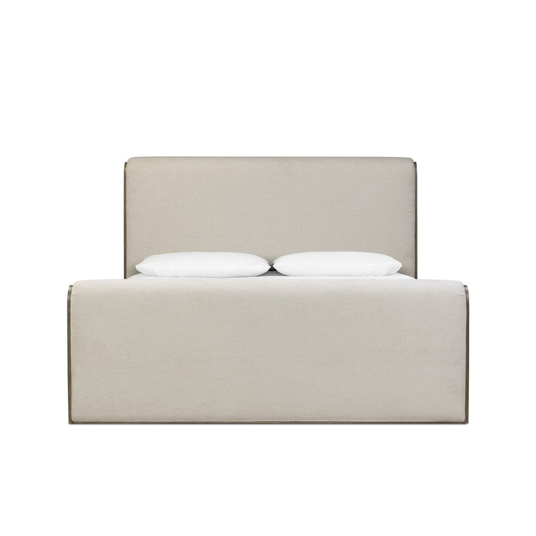 Sloane Bed in Crypton Wayfarer Snow / Amber Ash / Amber Ash Veneer / King front studio view - Whats New Furniture Portland OR