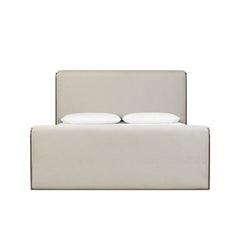 Sloane Bed in Crypton Wayfarer Snow / Amber Ash / Amber Ash Veneer / King front studio view - Whats New Furniture Portland OR