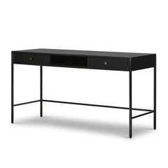 Soto Desk in Black three-quarter view showing slim iron frame - Whats New Furniture Portland OR
